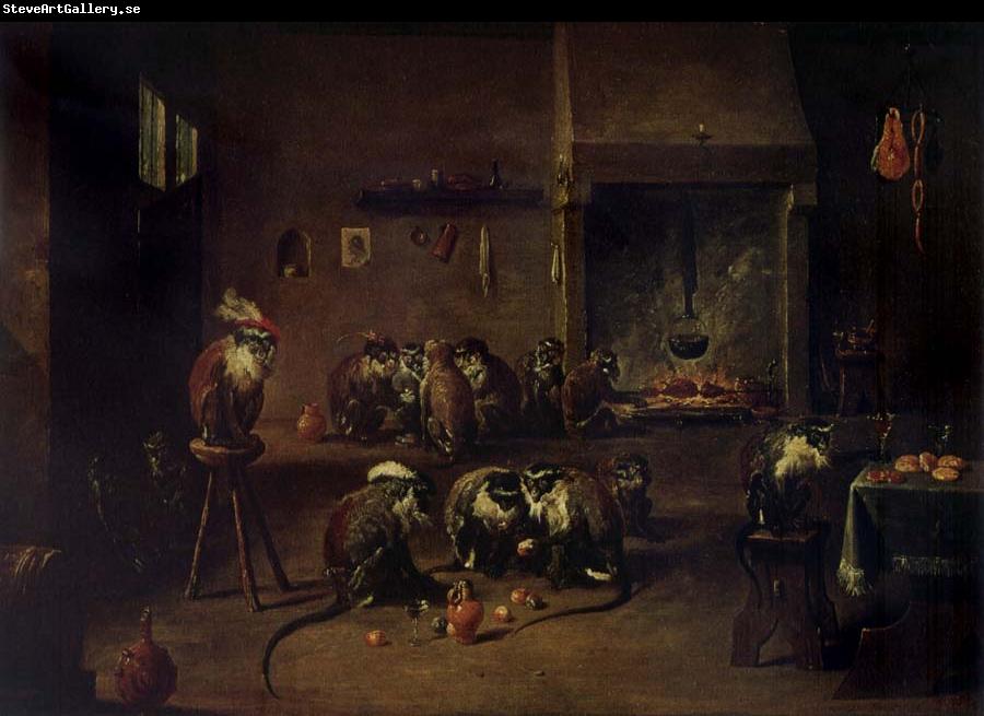 TENIERS, David the Younger Apes in a Kitchen